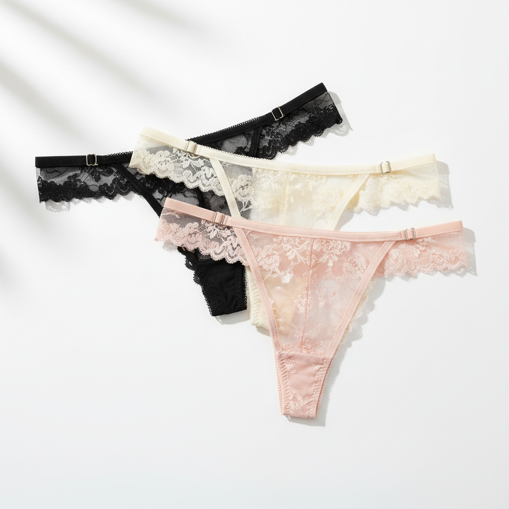 3PCS Adjustable Sexy Transparent Thong Panties Womens