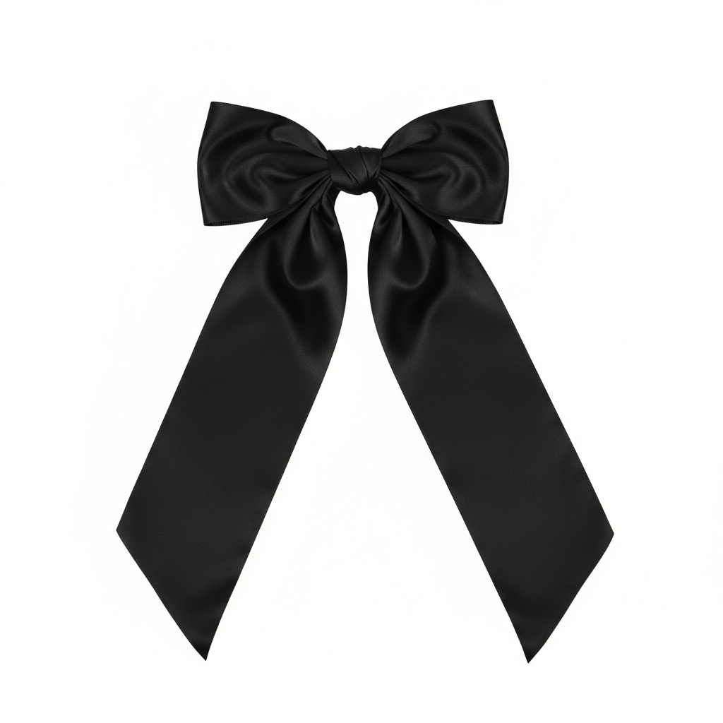 Fashion Solid Color Satin Ribbon Long Bow Ponytail Scarf black