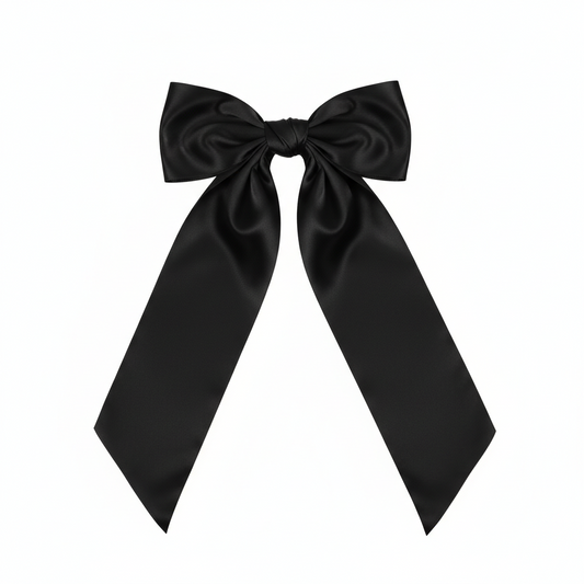 Fashion Solid Color Satin Ribbon Long Bow Ponytail Scarf black